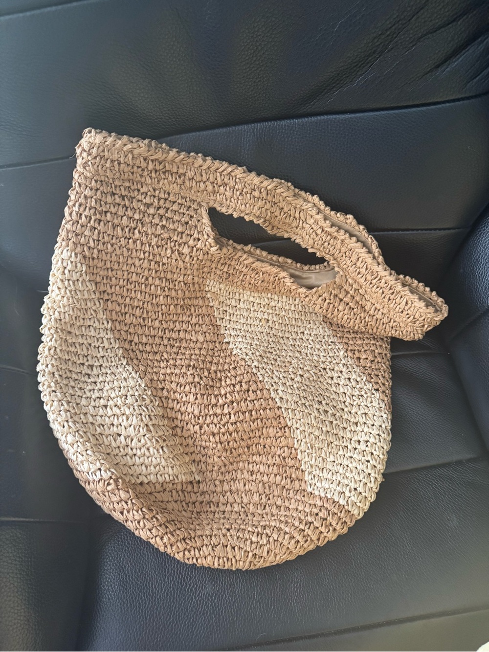 Free People Two-Tone Woven Straw Tote in Beige and Tan